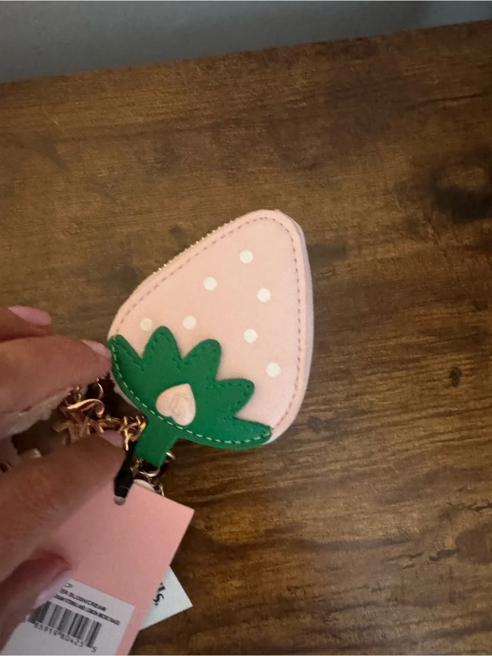 Juicy Couture Pink Strawberry Charm Keychain with Green Leaf
